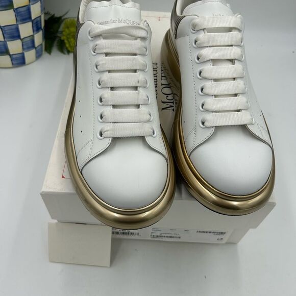 Men’s Alexander McQueen chunky white gold leather sneakers size 41 made in Italy - Picture 4 of 9